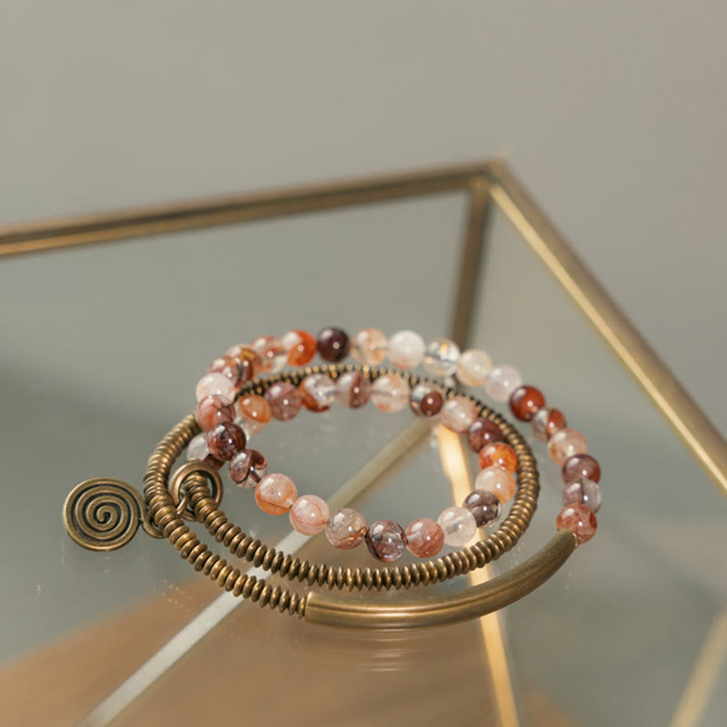 Love and Forgiveness Bracelet With Purple Phantom, Red Hematoid & Green Rutilated Quartz