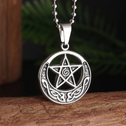Pentacle Crescent Moon Witch Necklace