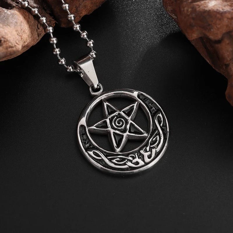 Pentacle Crescent Moon Witch Necklace