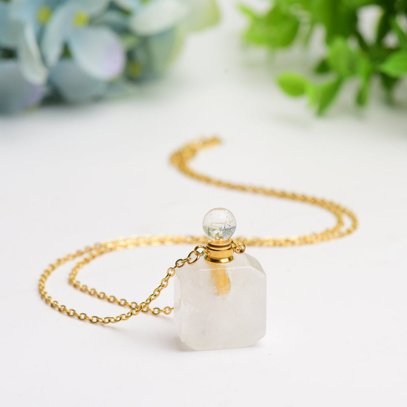 Mixed Crystal Healing Necklace With Gold Perfume Bottle Pendant