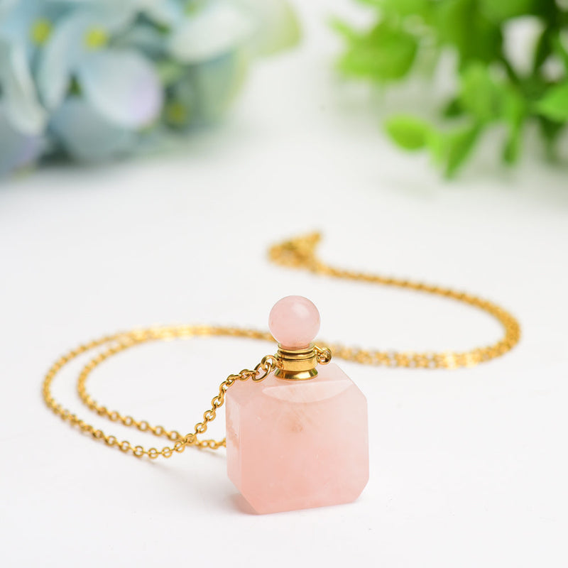 Mixed Crystal Healing Necklace With Gold Perfume Bottle Pendant
