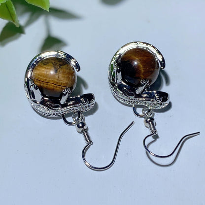 Mixed Crystal Lizard Earrings With Healing Stones 1.5 Inch