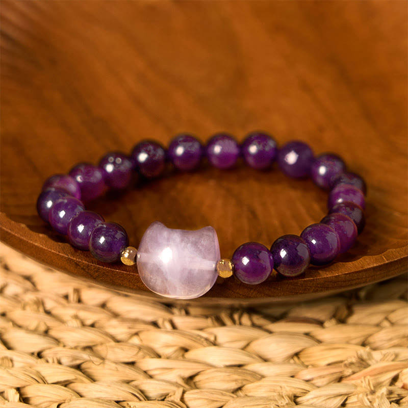 Multi-stone Crystal Cat Head Bracelet for Healing