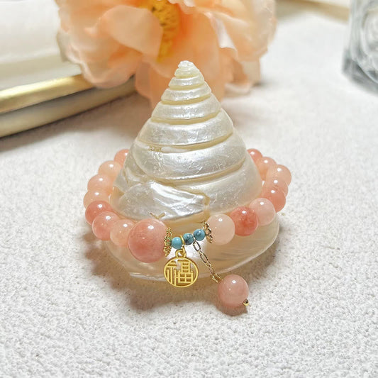 Natural Stone Turquoise Fu Character Luck Bracelet