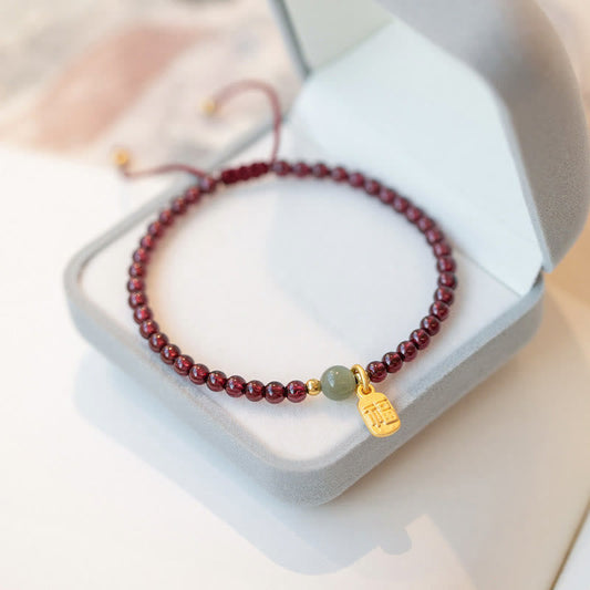 Natural Strawberry Quartz Garnet Jade Lucky Fortune Healing Bracelet