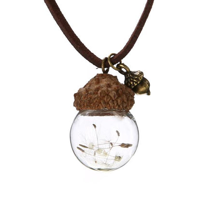 Acorn & Dandelions Glass Necklace