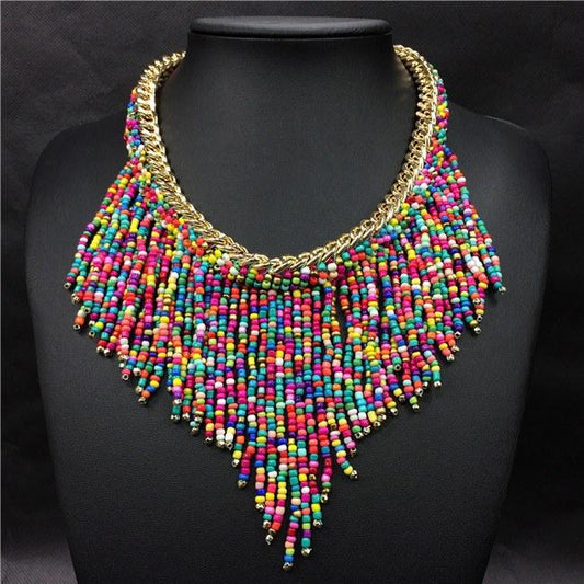 Long Tassel Beads Choker Necklace
