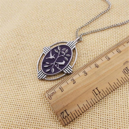 Carved Tree Birds Long Necklace