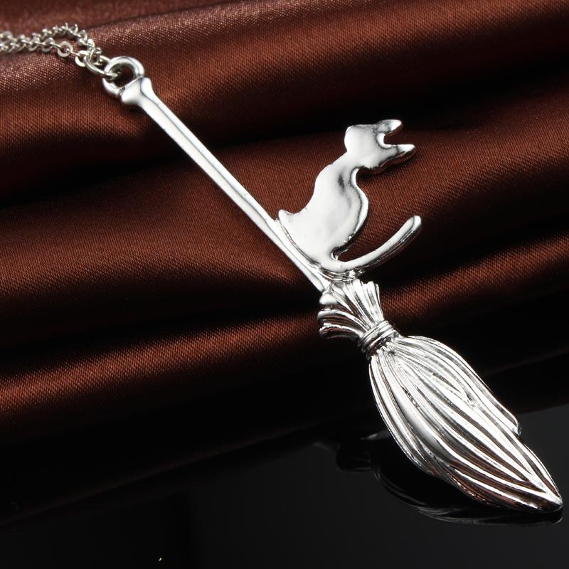 Flying Witch Cat Necklace