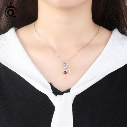 Garnet Love Fairy Silver Necklace