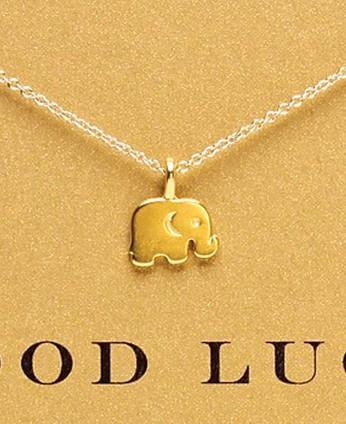 Gold Elephant Pendant Necklace With Charm Card