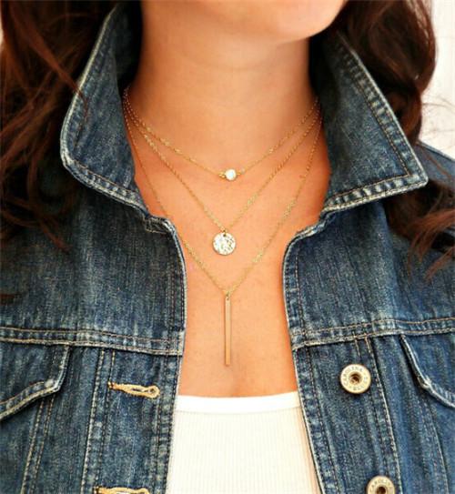 Gold Multilayer Long Strip Pendant Necklace