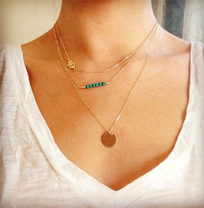 Gold Multilayer Long Strip Pendant Necklace