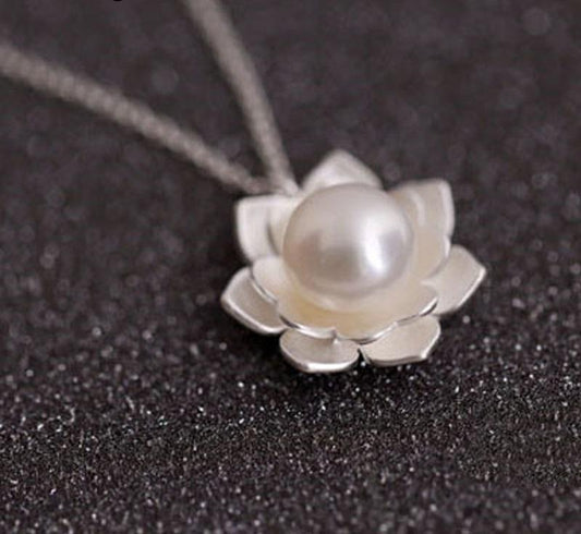 Lotus Pearl Sterling Silver Necklace