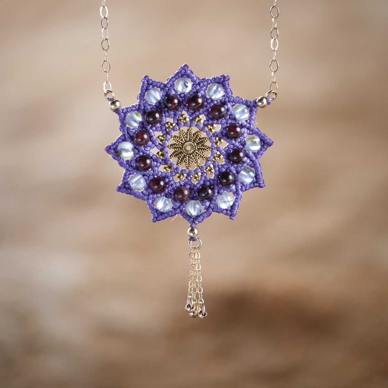 Macrame & Crystals 12 Sided Mandala Necklace