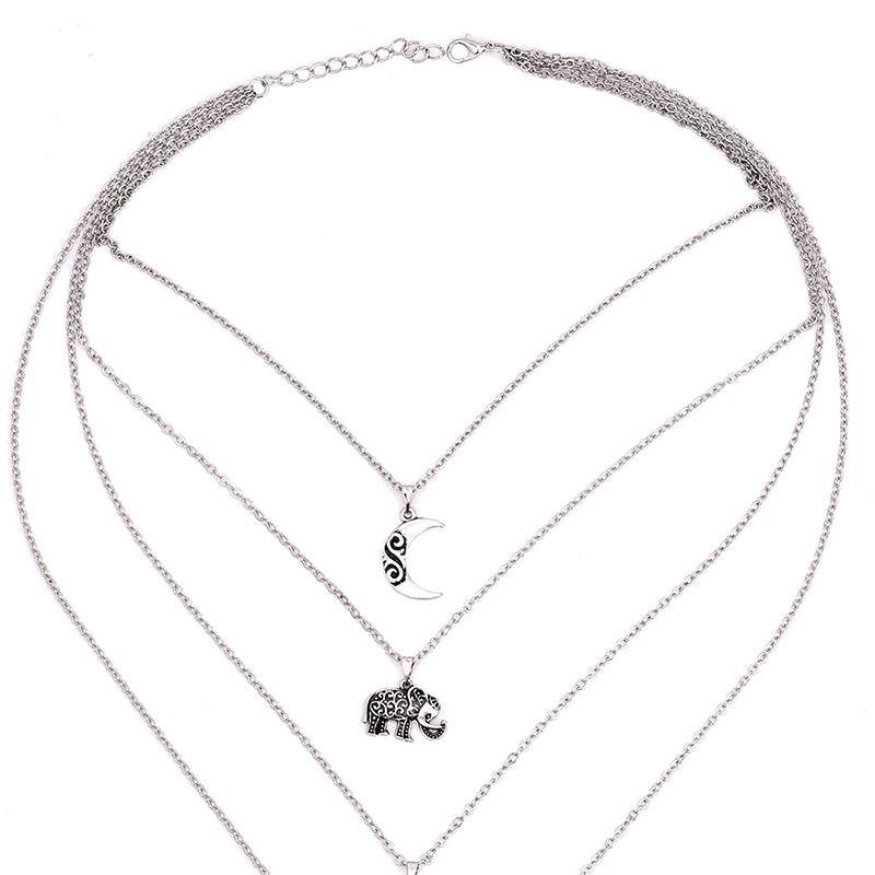 Moon Elephant Multilayer Necklace