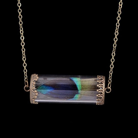 Multicolored Feather in Glass Necklace