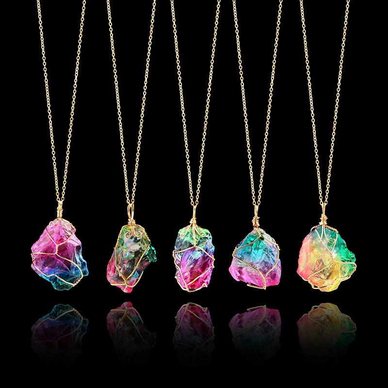 Natural Shape Rainbow Stone Necklace