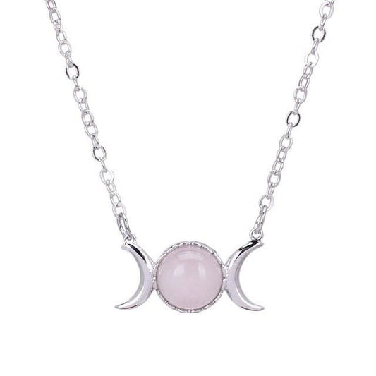 Natural Stone Triple Moon Goddess Necklace