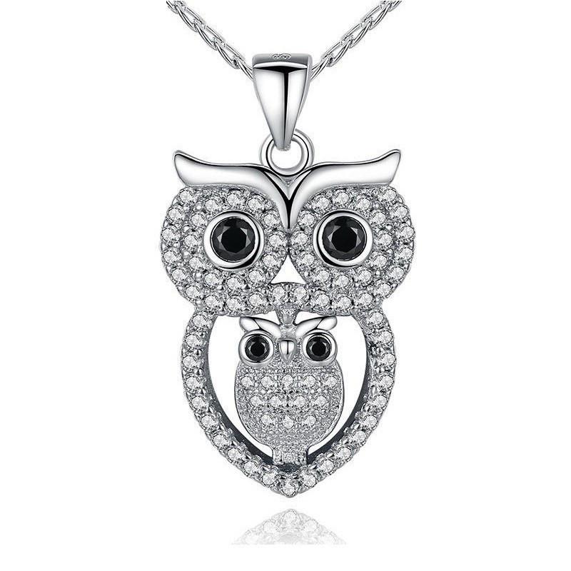 Owl White Gold Plated Necklace