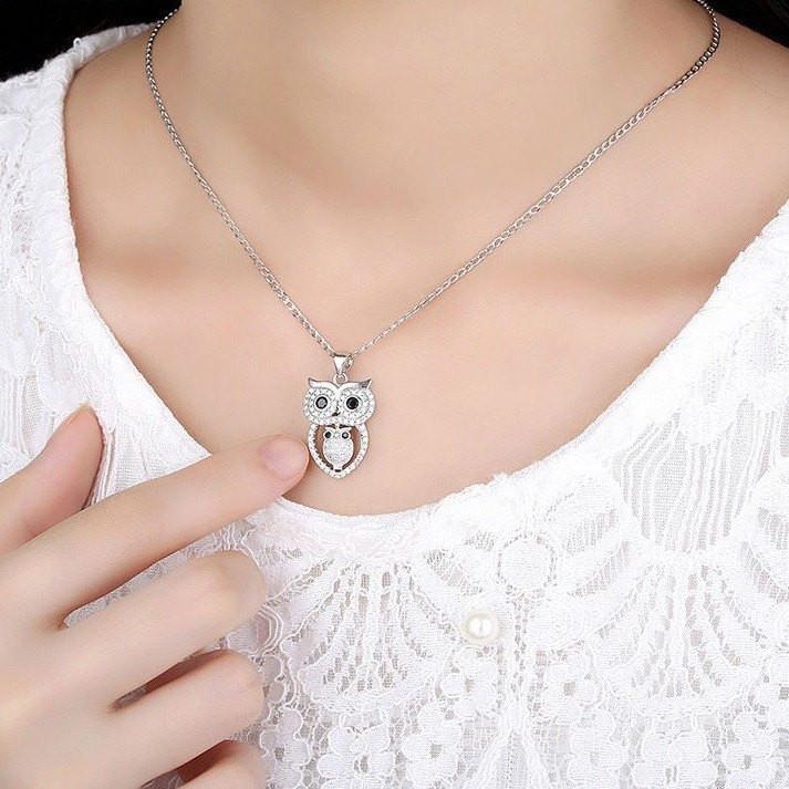 Owl White Gold Plated Necklace