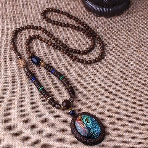 Peacock Wooden Beads Necklace