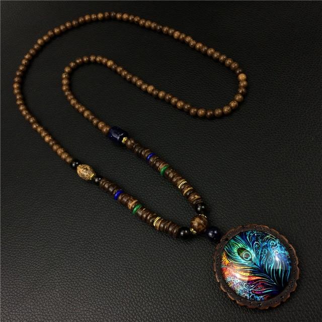 Peacock Wooden Beads Necklace