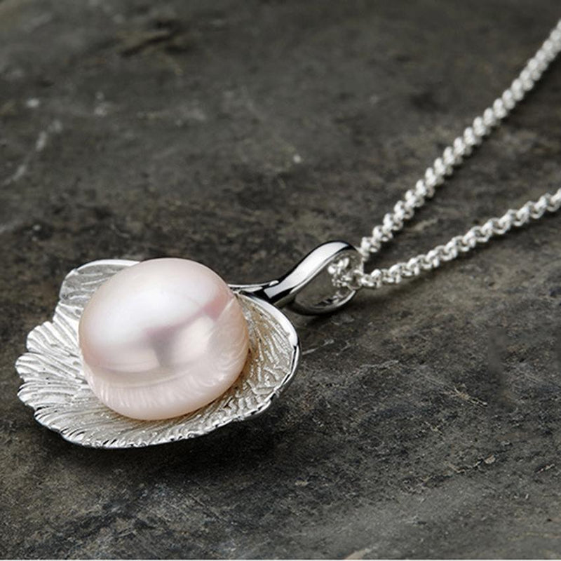 Pearl in Ginkgo Leaf Sterling Silver Necklace