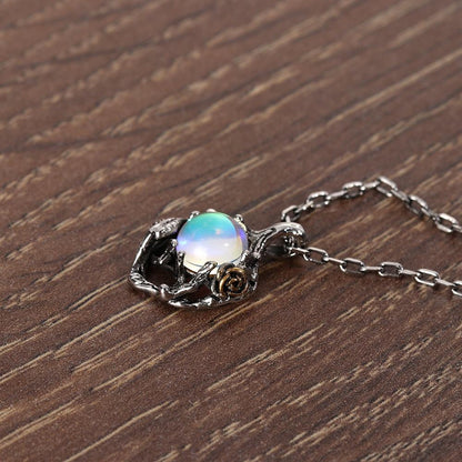 Rainbow Moonstone Rose Necklace