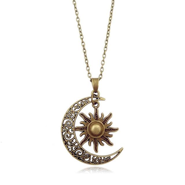 Retro Crescent Moon & Sun Necklace