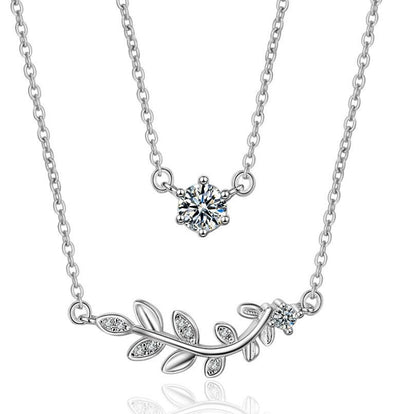 Sparkling Leaf Silver Necklace