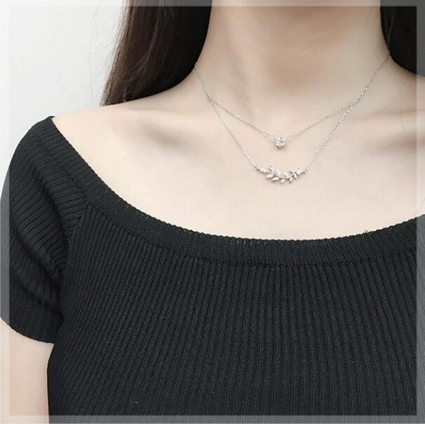 Sparkling Leaf Silver Necklace
