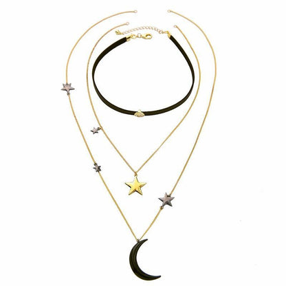 Three Layers Stars & Moon Necklace