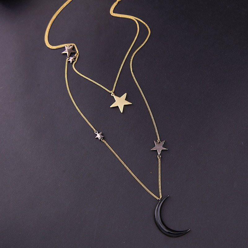 Three Layers Stars & Moon Necklace