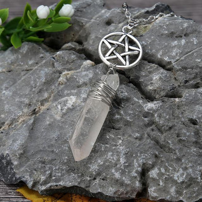 Wicca Charm & Aura Quartz Necklace