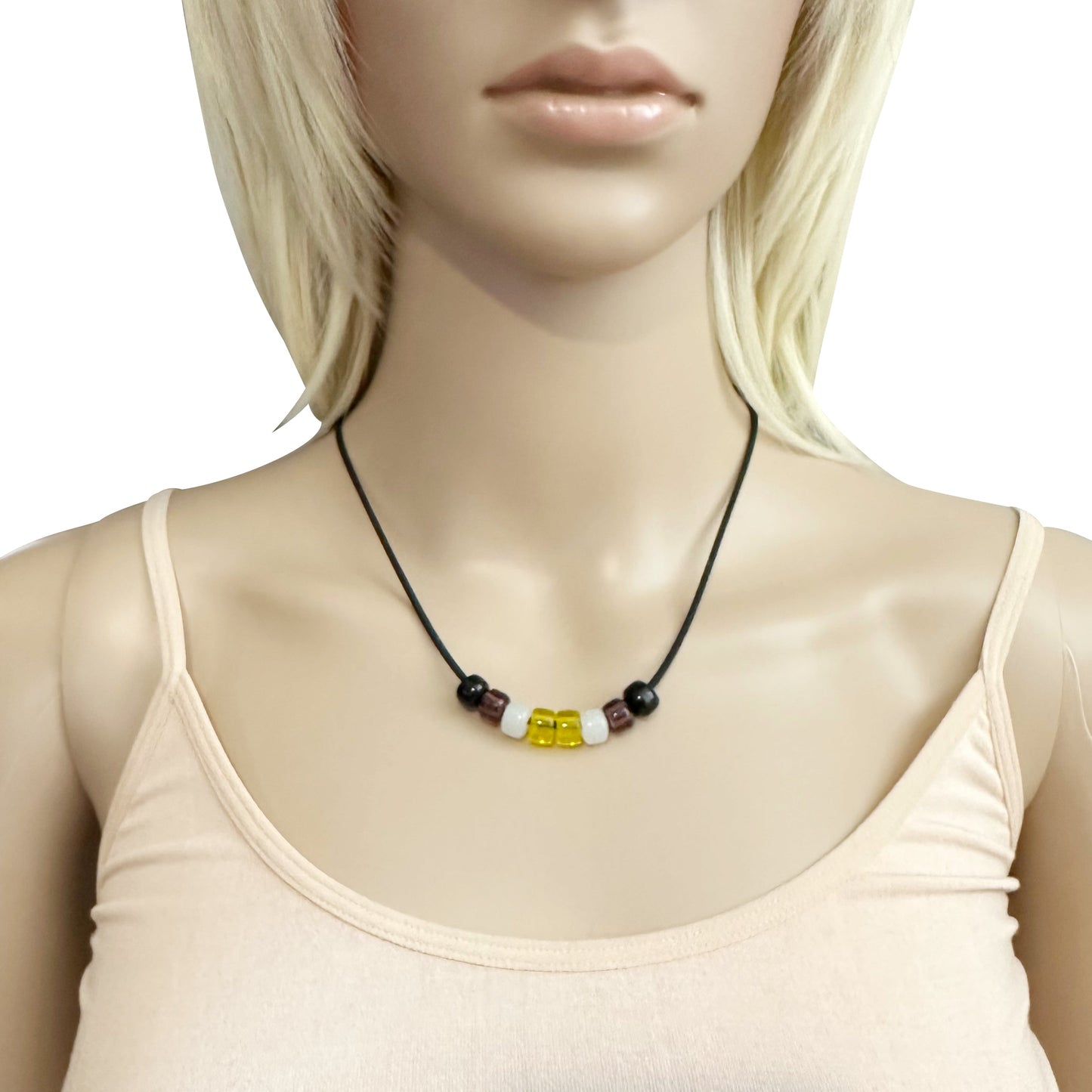 Nonbinary Pride/enby Ally Necklace With Czech Glass Beads on Black Rubber Cord, 18 Inches