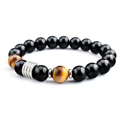 Obsidian Bracelet 10mm With Tiger Eye for Strength & Balance