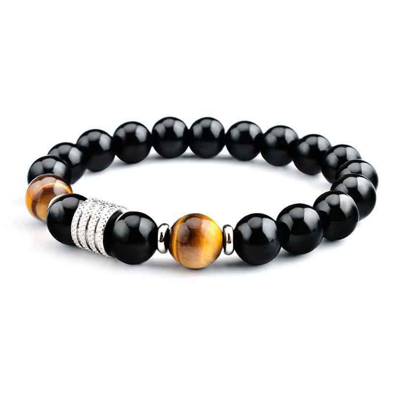 Obsidian Bracelet 10mm With Tiger Eye for Strength & Balance