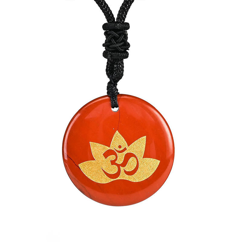Om Lotus Symbol Amethyst Healing Necklace for Spiritual Balance