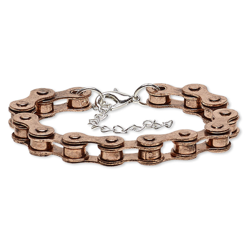Antique Copper Bike Chain Bracelet, Adjustable With Extender Chain