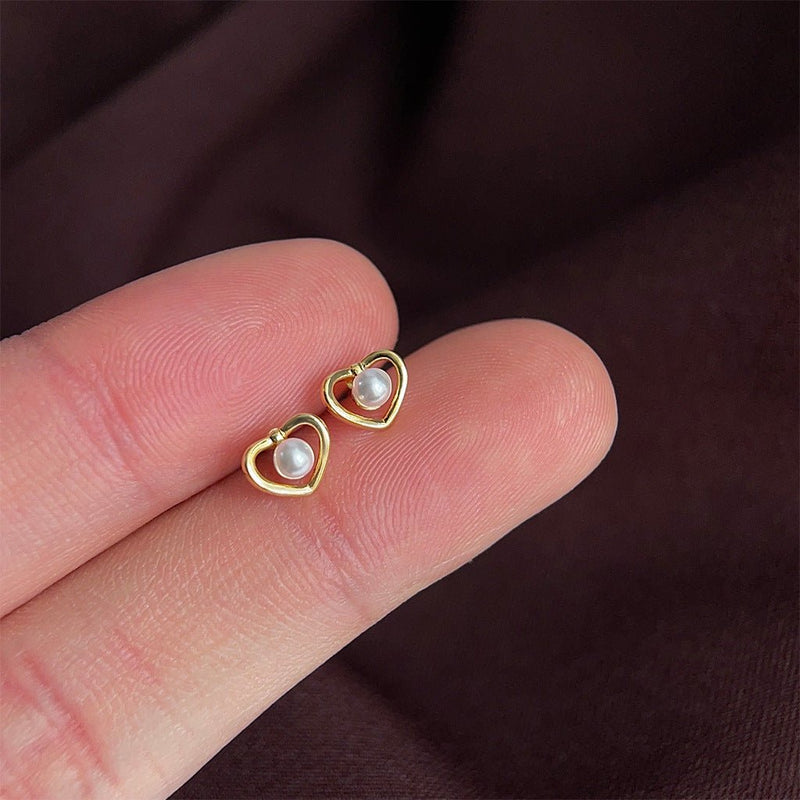 Pearly Heart Stud Earrings