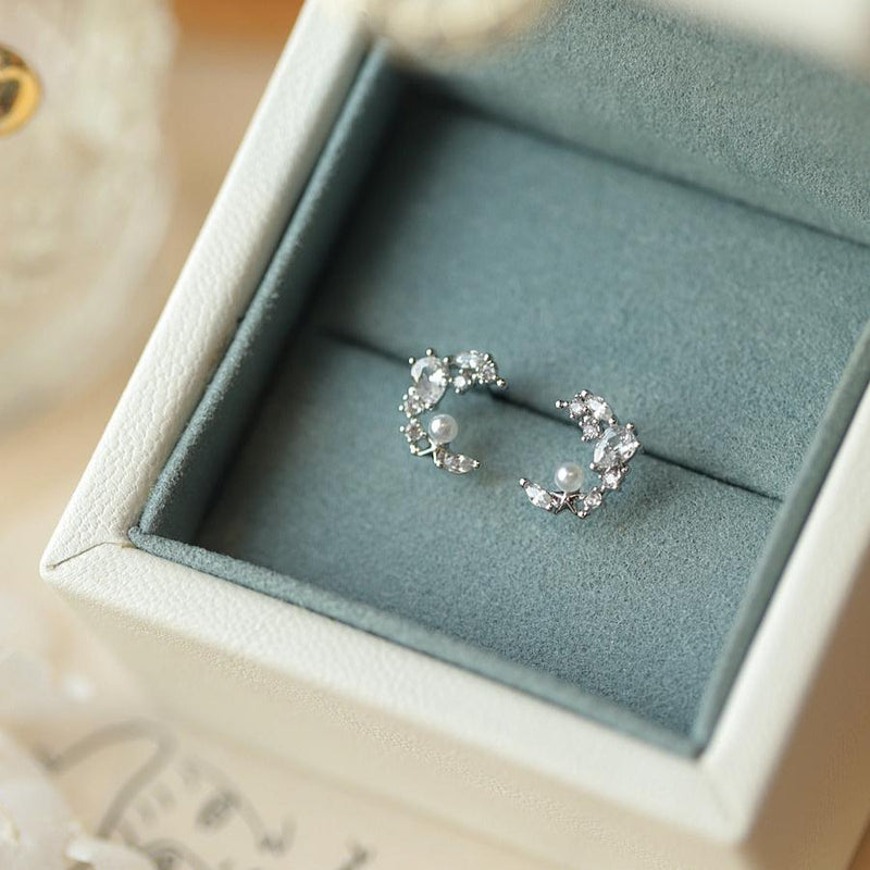 Pearly Moon Stud Earrings