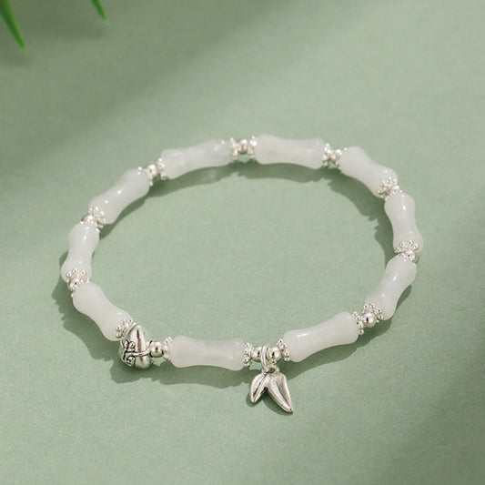 Peridot White Jade Bamboo Fu Symbolic Luck Bracelet