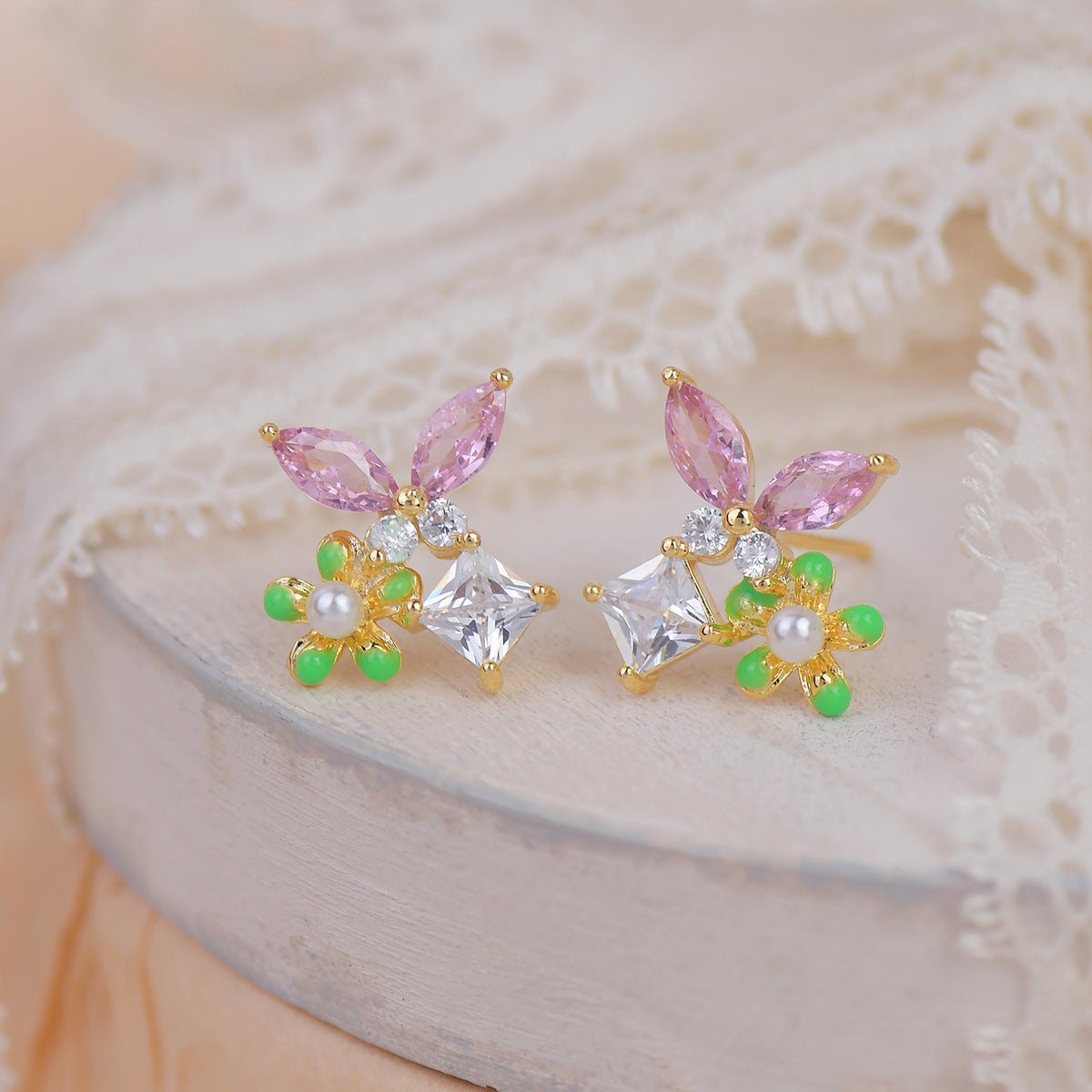 Pink Butterfly Stud Earrings