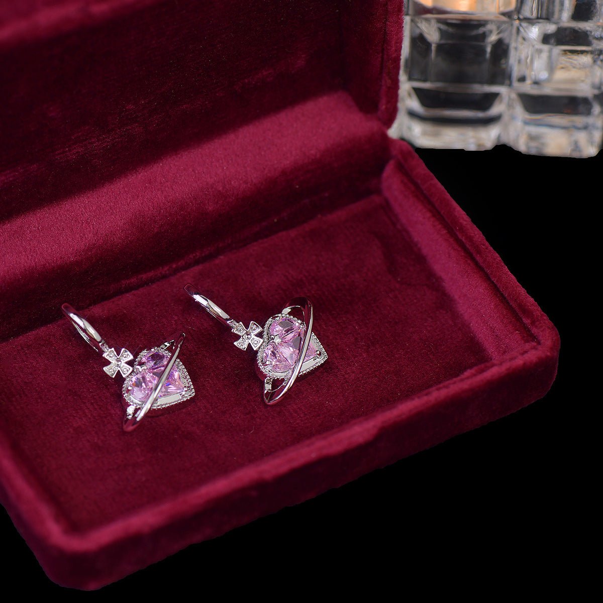 [] Pink Heart Huggie Earrings