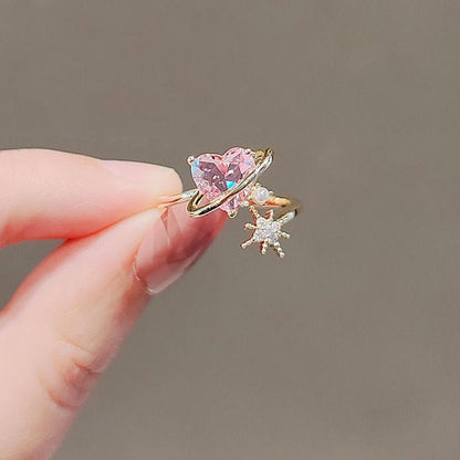[] Pink Heart Shooting Star Ring