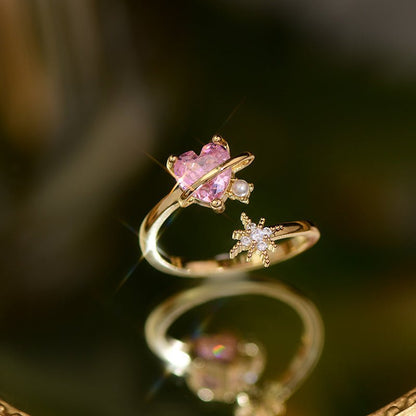 [] Pink Heart Shooting Star Ring