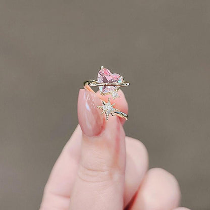 [] Pink Heart Shooting Star Ring