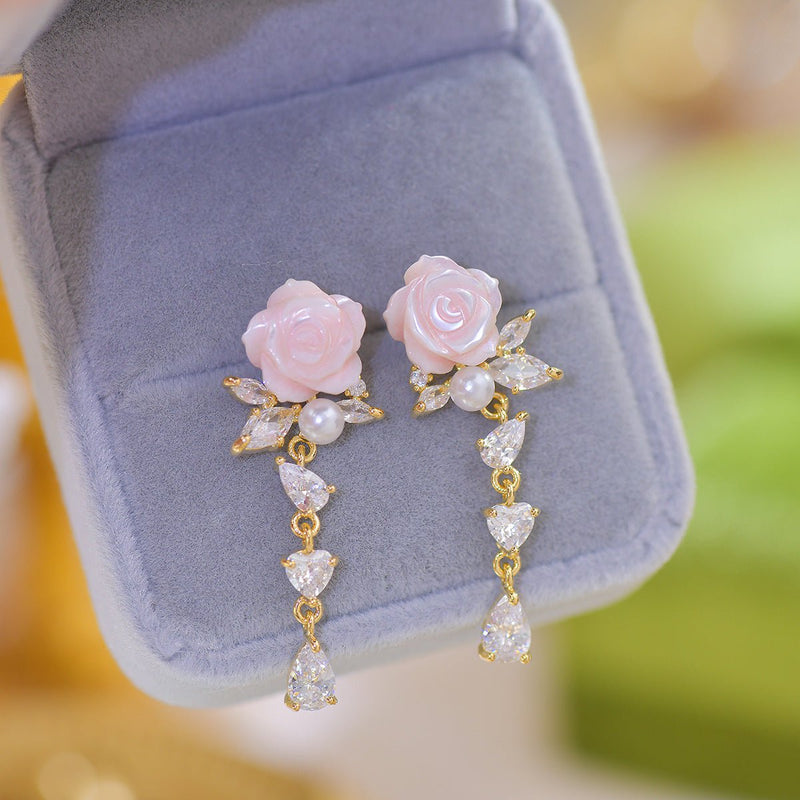 Talia Pink Rose Drop Earrings