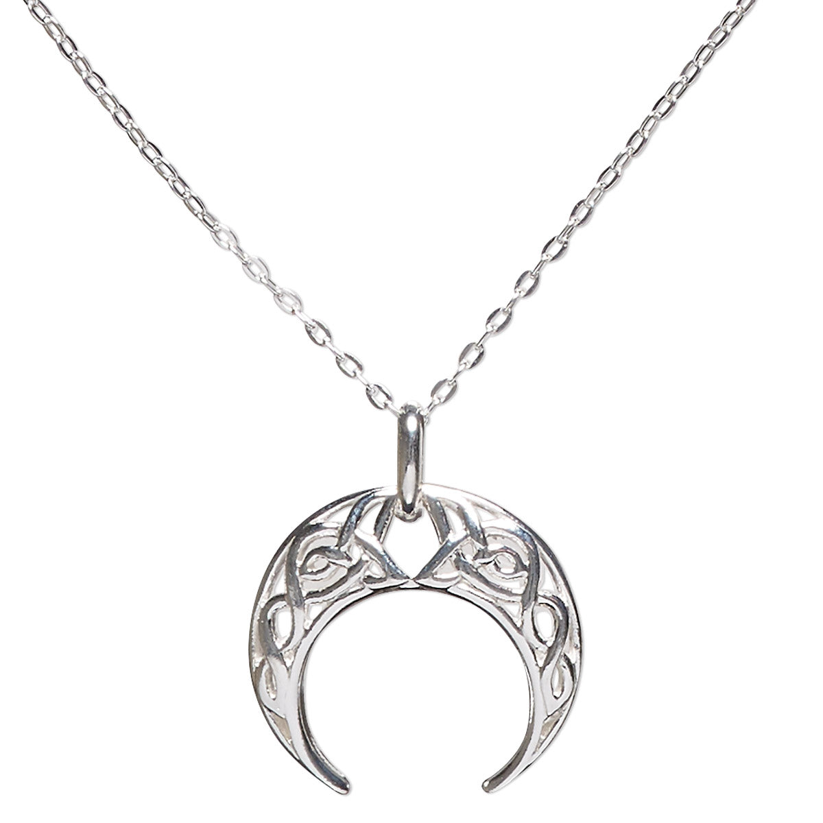 Petite Celtic Downward Crescent Moon Naja Pendant Sterling Silver Necklace